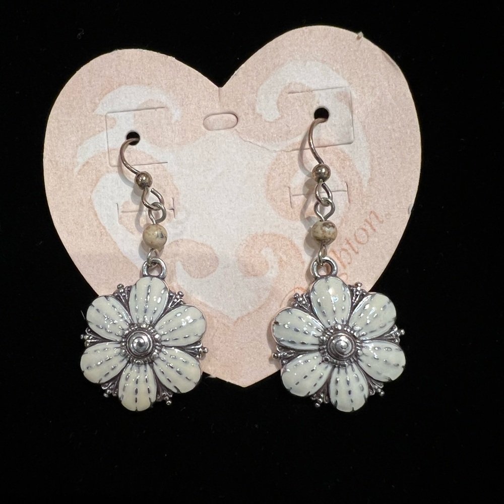 Brighton cream enamel flower earrings